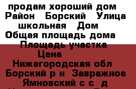 продам хороший дом › Район ­ Борский › Улица ­ школьная › Дом ­ 3 › Общая площадь дома ­ 49 › Площадь участка ­ 1 500 › Цена ­ 1 750 000 - Нижегородская обл., Борский р-н, Завражное (Ямновский с/с) д. Недвижимость » Дома, коттеджи, дачи продажа   . Нижегородская обл.